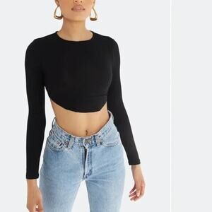 Bayse NWT Black Long Sleeve Crew Neck Crop Top Size XS
